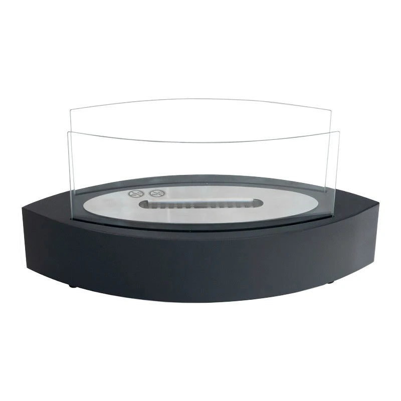 Ovale bio-ethanol tafelhaard met glas - Zwart