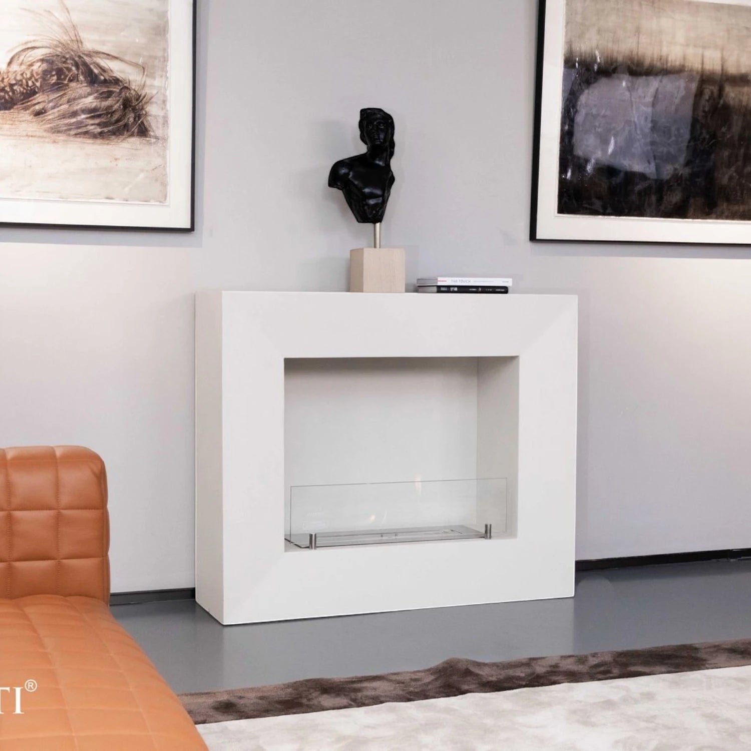MILANO bioethanol fireplace in Cream White – freestanding with glass