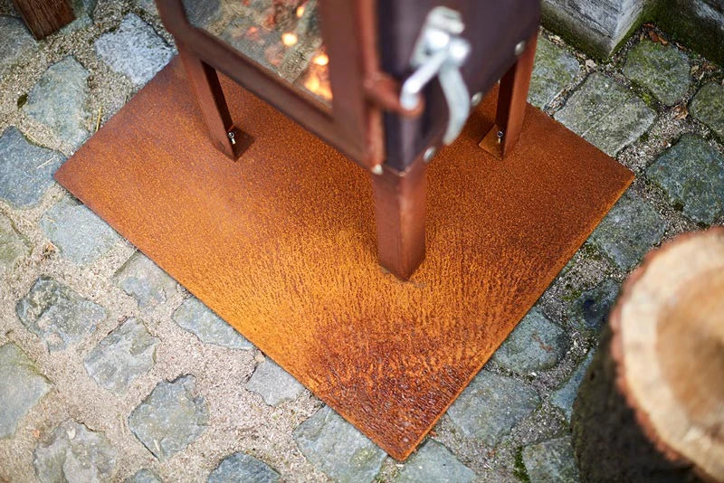 Corten steel base plate for garden fireplaces