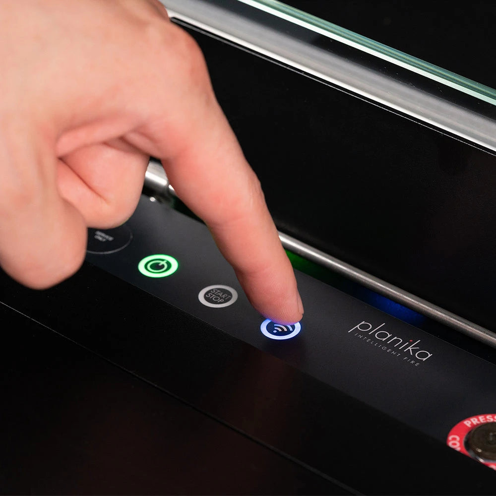 Planika Fires advanced automatic burner with remote control and security sensors.