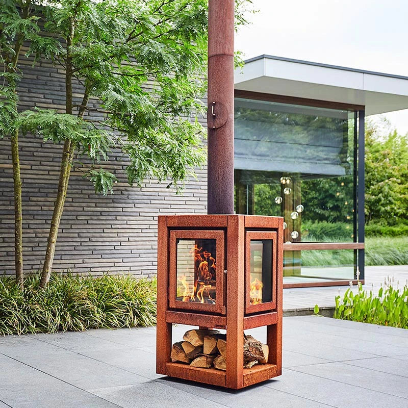 Quaruba XXL Mobile rusted steel garden fireplace