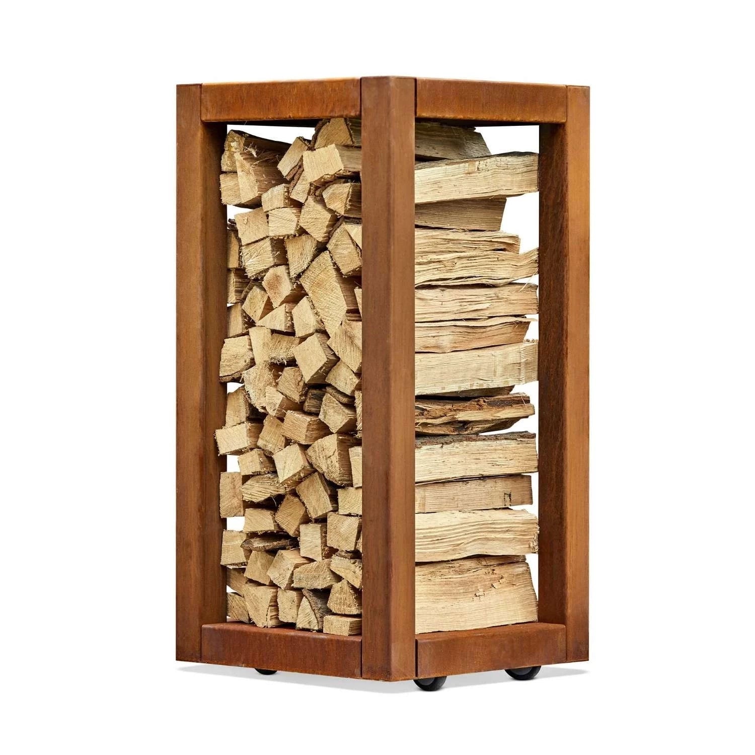 Quarubox Log Storage, a sleek and durable solution for storing firewood in outdoor spaces like gardens and patios.