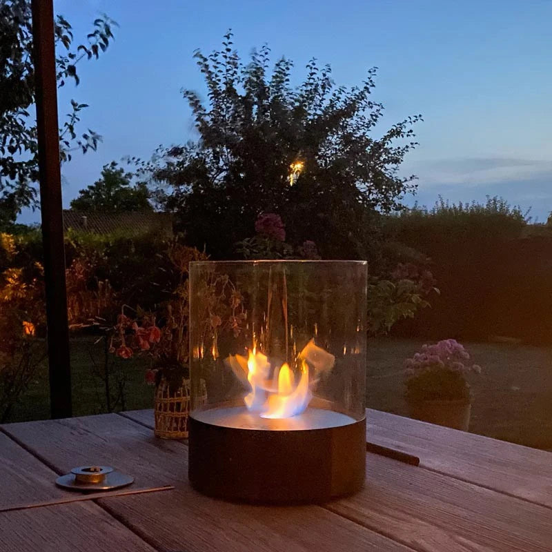 Southwark Black - Ronde bio-ethanol tafelhaard met glas