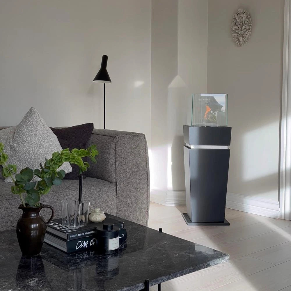 Vrijstaande bio-ethanol haard met glas - Zwart
