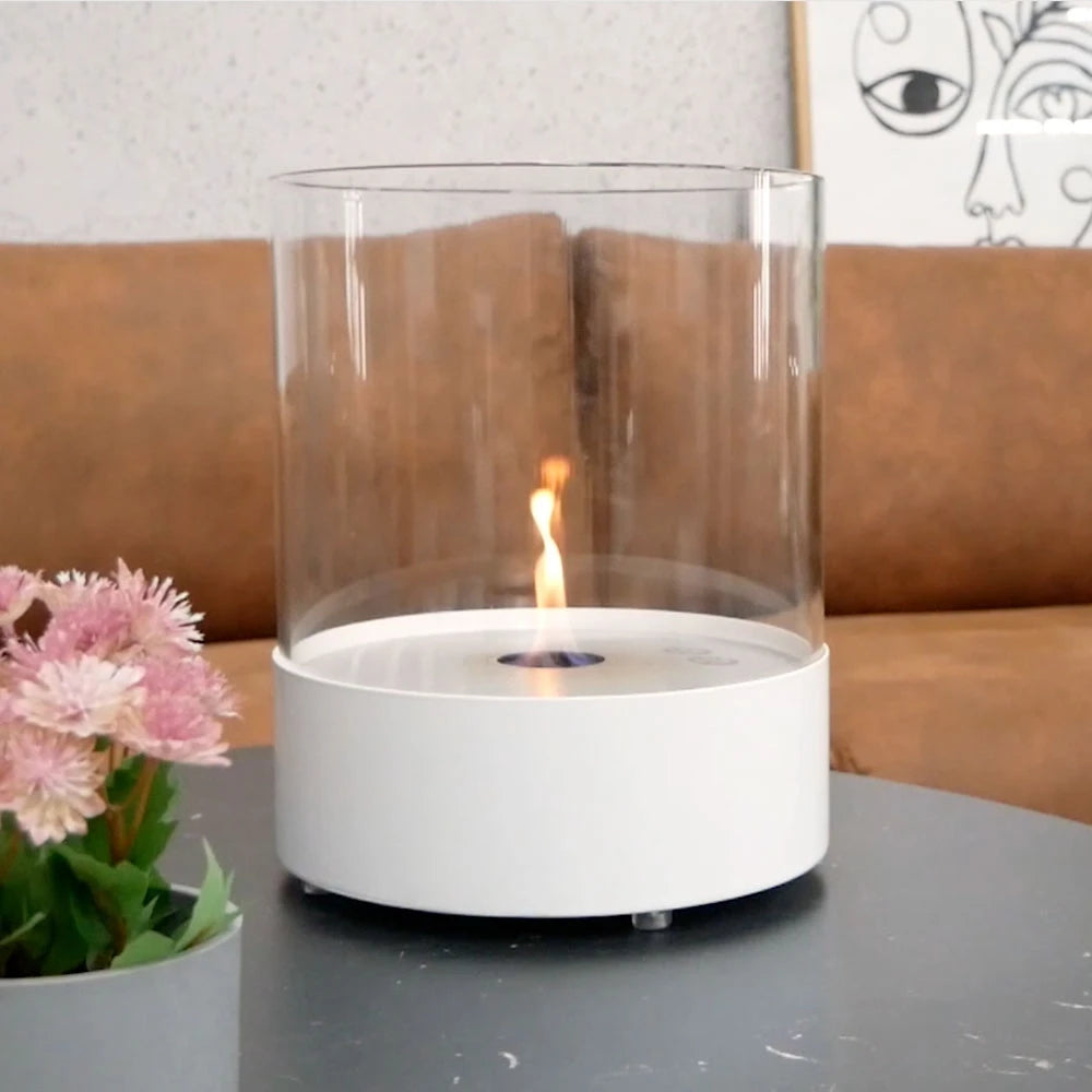 Southwark White - Ronde bio-ethanol tafelhaard met glas